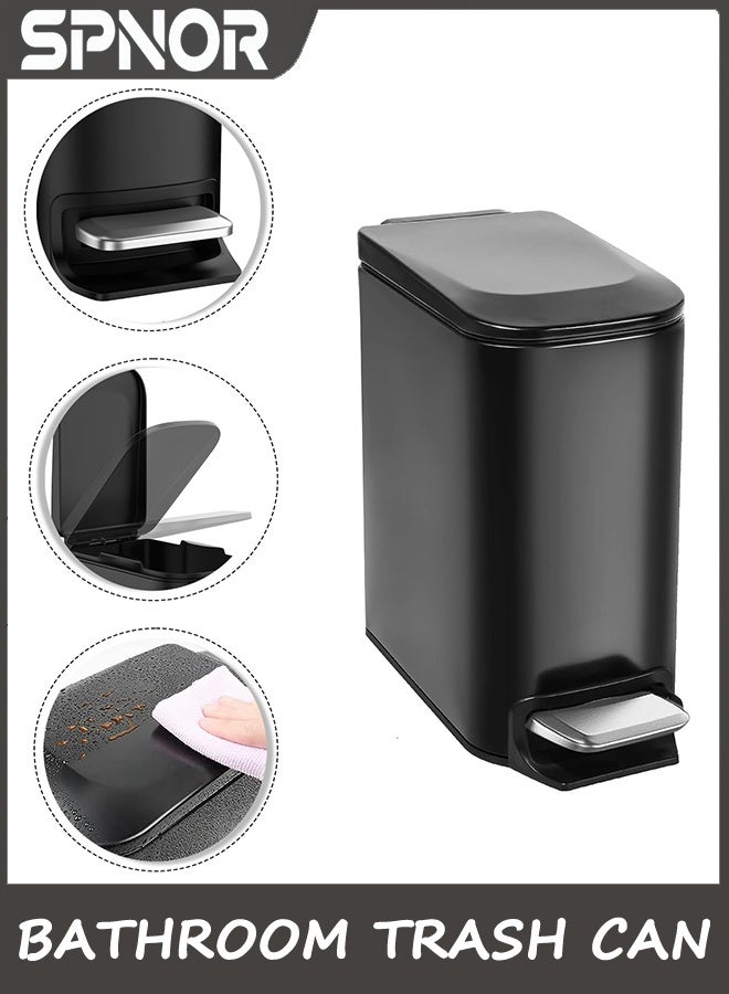 Spnor Small Bathroom Trash Can with Lid Soft Close, Step Pedal, 6 Liter / 1.6 Gallon Stainless Steel Garbage Can with Removable Inner Bucket, Anti-Fingerprint Finish - Image 2
